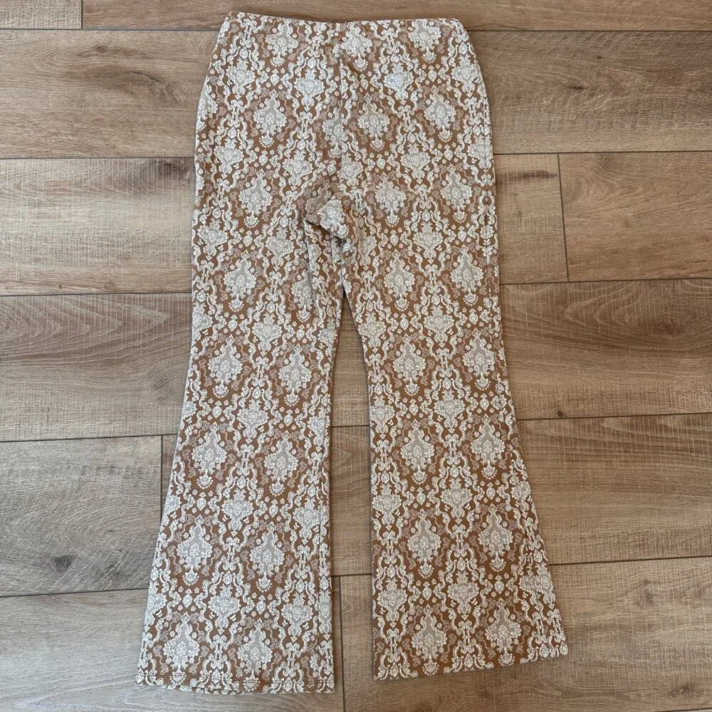 Soft Surroundings | Large Sumptuous Knit Brown White Lace Flare Pull On Pants - Picture 6 of 8